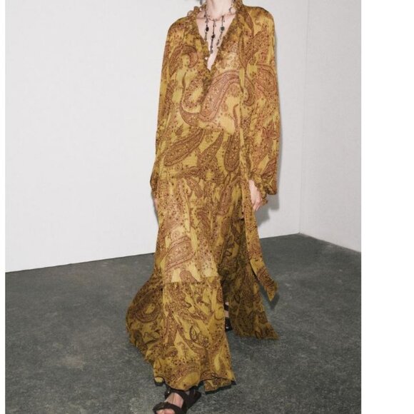 ZARA ZW COLLECTION LONG PRINT DRESS - Picture 1 of 7